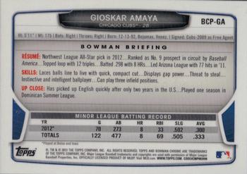 2013 Bowman - Chrome Prospect Autographs #BCP-GA Gioskar Amaya Back