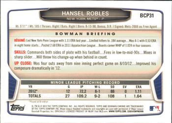 2013 Bowman - Chrome Prospects #BCP31 Hansel Robles Back