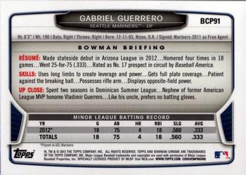 2013 Bowman - Chrome Prospects #BCP91 Gabriel Guerrero Back