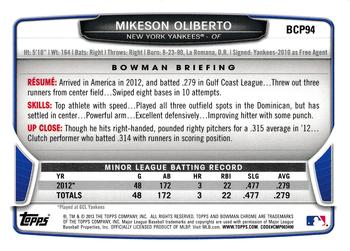 2013 Bowman - Chrome Prospects #BCP94 Mikeson Oliberto Back