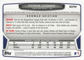 2013 Bowman - Chrome Prospects #BCP49 Patrick Leonard Back