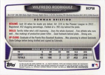 2013 Bowman - Chrome Prospects #BCP58 Wilfredo Rodriguez Back