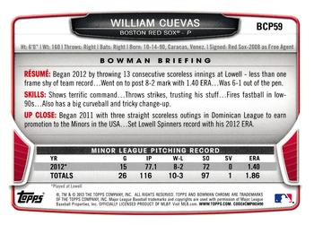 2013 Bowman - Chrome Prospects #BCP59 William Cuevas Back