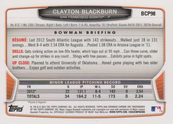 2013 Bowman - Chrome Prospects #BCP98 Clayton Blackburn Back