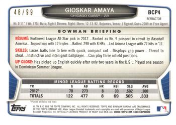 2013 Bowman - Chrome Prospects Black Refractors #BCP4 Gioskar Amaya Back