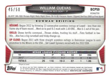 2013 Bowman - Chrome Prospects Gold Refractors #BCP59 William Cuevas Back