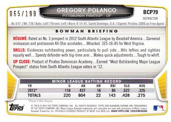 2013 Bowman - Chrome Prospects Purple Refractors #BCP79 Gregory Polanco Back