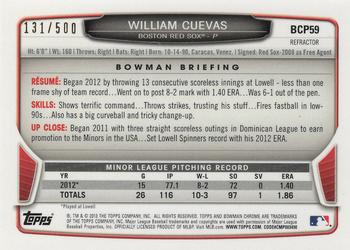 2013 Bowman - Chrome Prospects Refractors #BCP59 William Cuevas Back