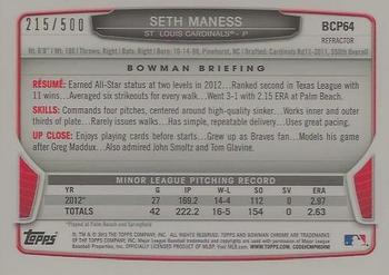 2013 Bowman - Chrome Prospects Refractors #BCP64 Seth Maness Back