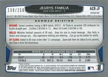2013 Bowman - Chrome Rookie Autographs Blue Refractors #ACR-JF Jeurys Familia Back
