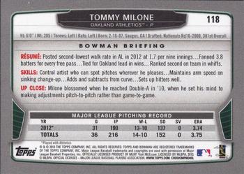 2013 Bowman - Gold #118 Tommy Milone Back