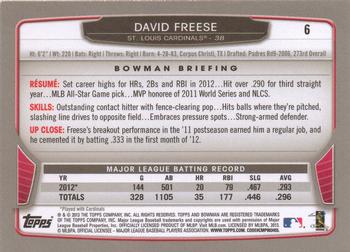 2013 Bowman - Gold #6 David Freese Back