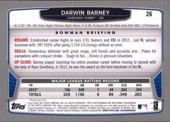 2013 Bowman - Gold #26 Darwin Barney Back
