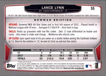 2013 Bowman - Gold #55 Lance Lynn Back