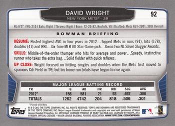 2013 Bowman - Gold #92 David Wright Back