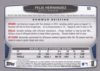 2013 Bowman - Gold #93 Felix Hernandez Back