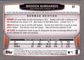 2013 Bowman - Gold #97 Madison Bumgarner Back