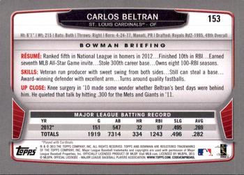 2013 Bowman - Gold #153 Carlos Beltran Back