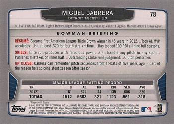 2013 Bowman - Gold #78 Miguel Cabrera Back