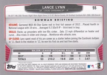 2013 Bowman - Hometown #55 Lance Lynn Back
