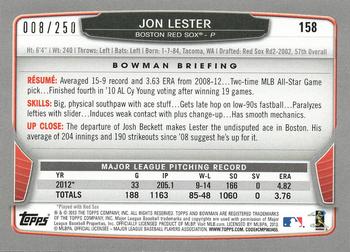 2013 Bowman - Orange #158 Jon Lester Back