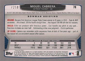 2013 Bowman - Orange #78 Miguel Cabrera Back