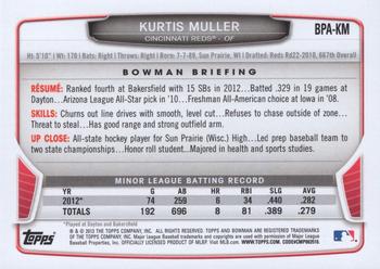 2013 Bowman - Prospect Autographs #BPA-KM Kurtis Muller Back