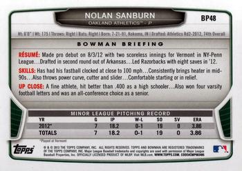 2013 Bowman - Prospects #BP48 Nolan Sanburn Back