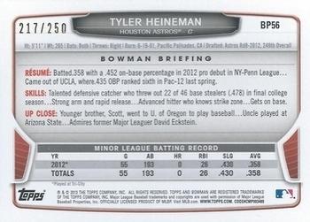 2013 Bowman - Prospects Orange #BP56 Tyler Heineman Back