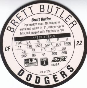1992 Score Coca-Cola/Hardee's Major League Line-Up Discs #24 Brett Butler Back