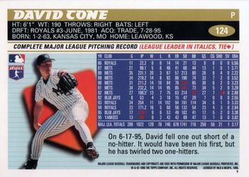 1996 Topps #124 David Cone Back