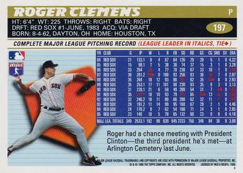 1996 Topps #197 Roger Clemens Back