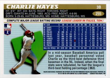 1996 Topps #255 Charlie Hayes Back