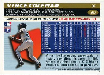 1996 Topps #263 Vince Coleman Back