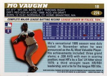 1996 Topps #274 Mo Vaughn Back