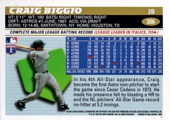 1996 Topps #306 Craig Biggio Back