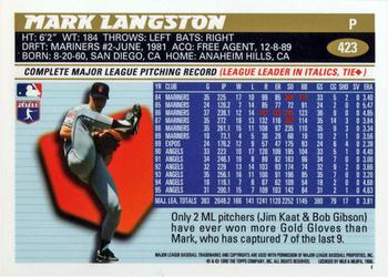 1996 Topps #423 Mark Langston Back