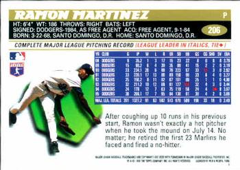 1996 Topps #206 Ramon Martinez Back