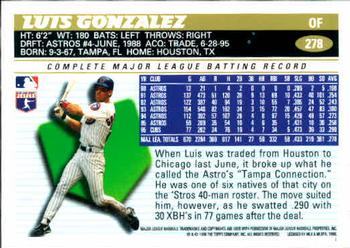 1996 Topps #278 Luis Gonzalez Back