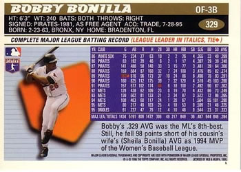 1996 Topps #329 Bobby Bonilla Back