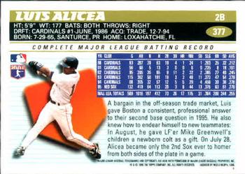 1996 Topps #377 Luis Alicea Back