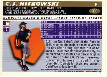 1996 Topps #398 C.J. Nitkowski Back
