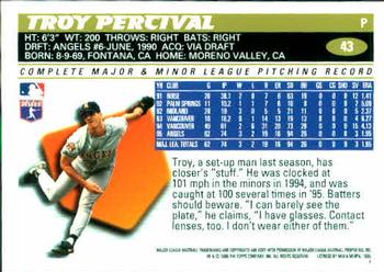 1996 Topps #43 Troy Percival Back