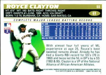1996 Topps #61 Royce Clayton Back