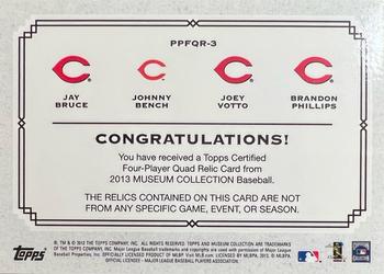 2013 Topps Museum Collection - Primary Pieces Four Player Quad Relics #PPFQR-3 Brandon Phillips / Joey Votto / Johnny Bench / Jay Bruce Back