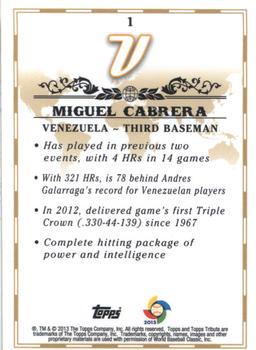 2013 Topps Tribute WBC #1 Miguel Cabrera Back