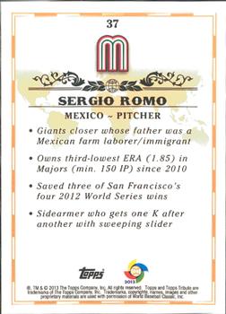 2013 Topps Tribute WBC #37 Sergio Romo Back