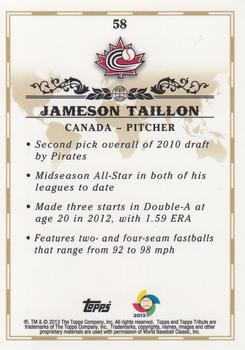 2013 Topps Tribute WBC #58 Jameson Taillon Back