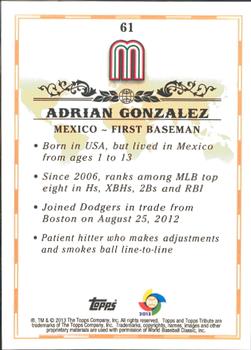 2013 Topps Tribute WBC #61 Adrian Gonzalez Back