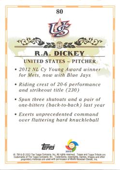 2013 Topps Tribute WBC #80 R.A. Dickey Back